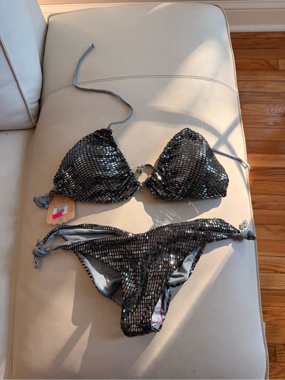 Bora Aventura Metallic Black Silver Bikini Set NWT Colombian